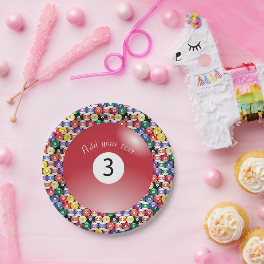 Billard-Schwimmbecken Solid Number Three Pappteller (Party)