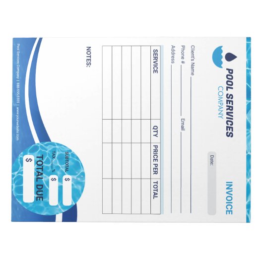 Billard-Services-Rechnung Notizblock (Vorderseite)