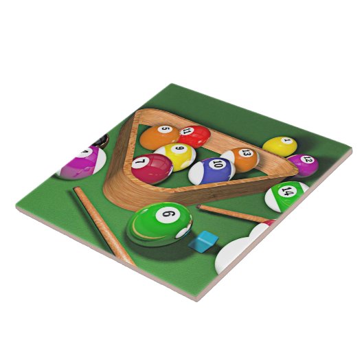 Billard, Ständer, buntes Design, Fliese (Seite)