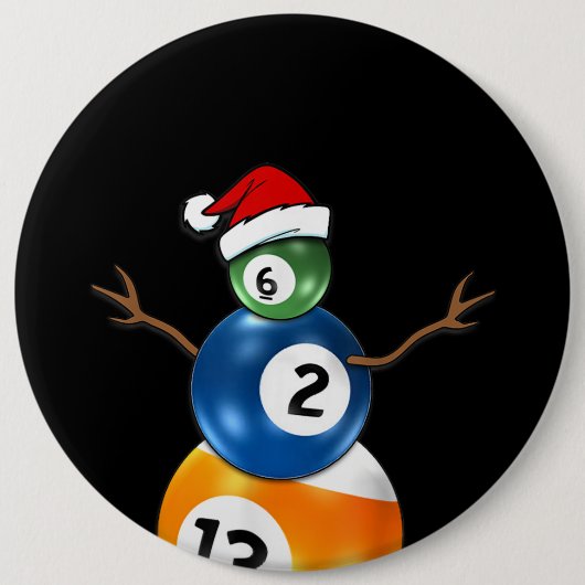 Billard Weihnachtsschneemann mit Billardtischen Button (Vorderseite)