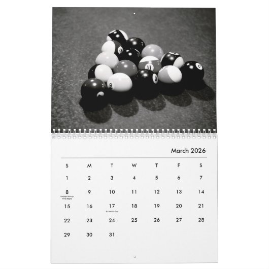 Billardkalender in Schwarz und Weiß Kalender (Mär 2026)