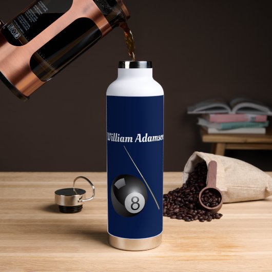 Billardkugel und Queue personalisieren Trinkflasche (Kaffee (gedreht))