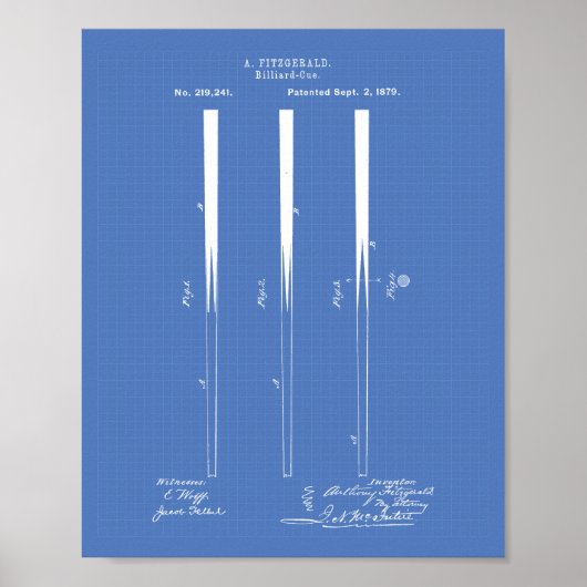 Billardqueues 1879 Patentkunst - Blaupause Poster (Vorne)