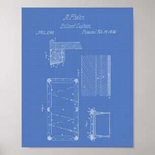Billardtisch-Polster 1856 Patentart - Blueprint Poster