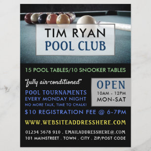 Billardtisch, Pool, Snooker Club Werbung Flyer