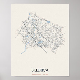 Billerica Massachusetts Straßenkarte Poster