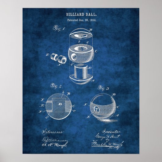 Billiard Ball Patent #2 Pool Game Room Decke Poster (Vorne)