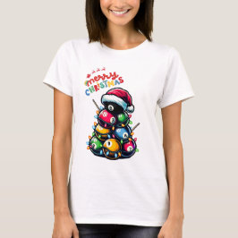 Billiard Ball Pile Pool Cue Weihnachtsfeiertag Xma T-Shirt