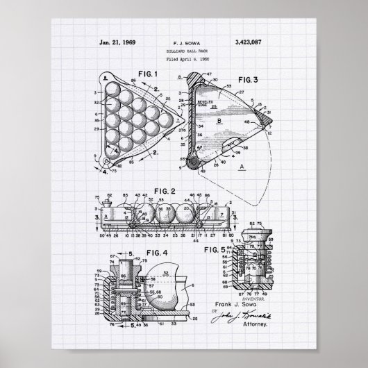 Billiard Ball Rack 1969 Patentkunst - Lined Paper Poster (Vorne)