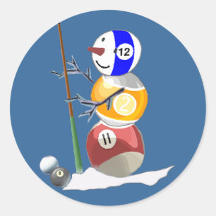 Billiard Ball Snowman Runder Aufkleber