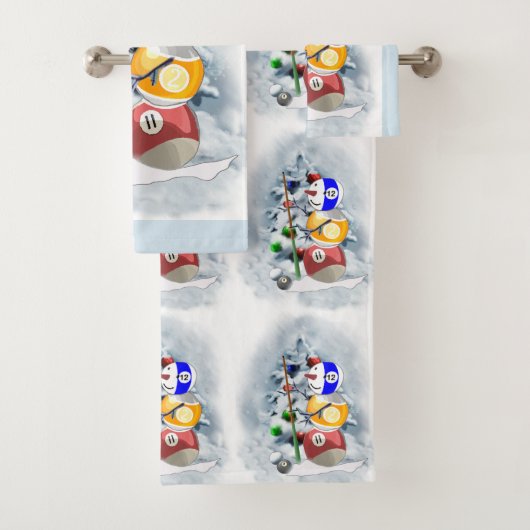 Billiard Ball Snowman Weihnachten Badhandtuch Set (Insitu)
