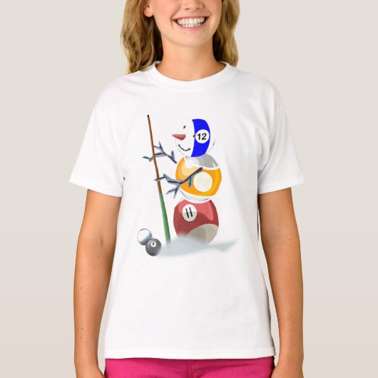 Billiard Ball Snowman Weihnachten T-Shirt (Vorderseite)