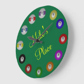 Billiard Ball with Name Text Große Wanduhr (Winkel)