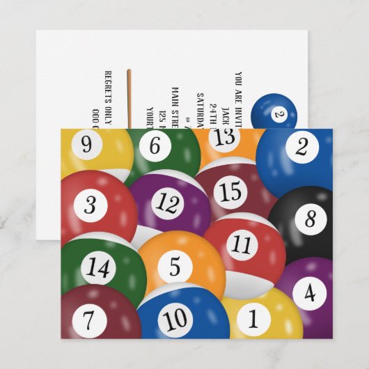 Billiard Balls 24. Geburtstag Einladung (Vorne/Hinten)