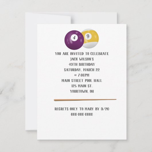 Billiard Balls 49. Geburtstag Einladung (Rückseite)