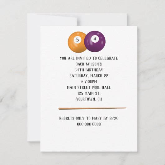 Billiard Balls 54. Geburtstag Einladung (Rückseite)