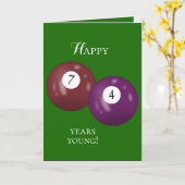 Billiard Balls 74. Geburtstag Karte (Gelbe Blume)