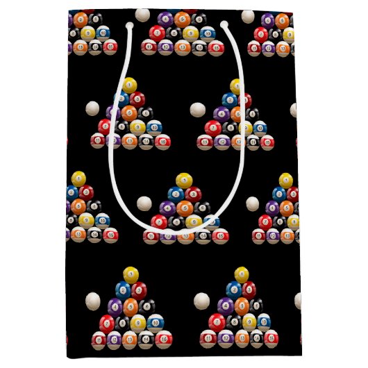 Billiard Balls auf schwarz Mittlere Geschenktüte (Vorderseite)