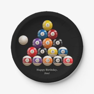 Billiard Balls auf schwarz Pappteller