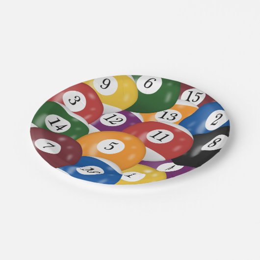 Billiard Balls Hintergrund Pappteller (Schrägansicht)
