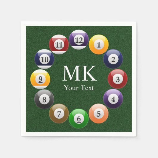 Billiard Balls Shiny farbenfroher Pool Snooker Spo Serviette (Vorderseite)