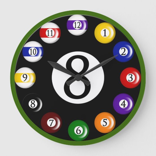 Billiard Balls Wall Clock Große Wanduhr (Vorderseite)