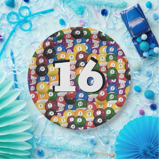 Billiard Balls zum 16. Geburtstag Pappteller (Party)