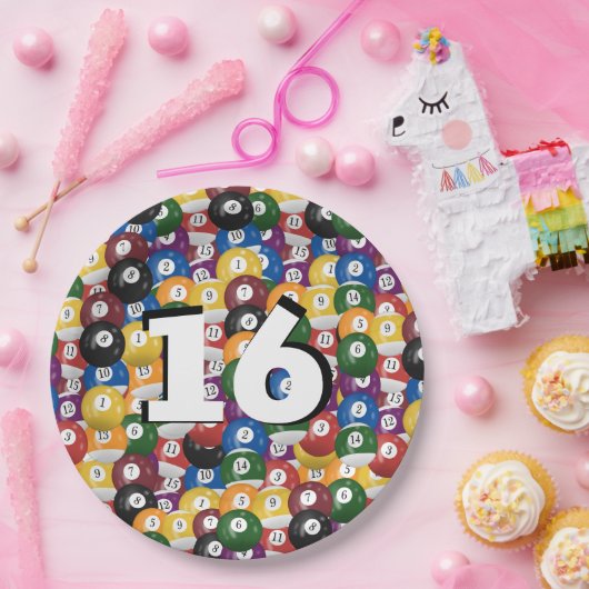 Billiard Balls zum 16. Geburtstag Pappteller (Party)