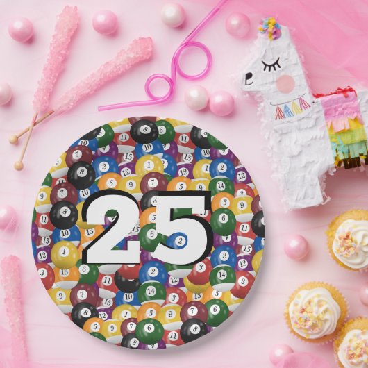 Billiard Balls zum 25. Geburtstag Pappteller (Party)