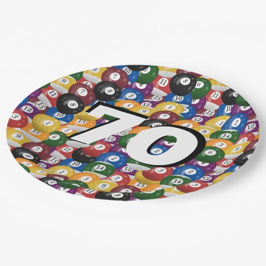 Billiard Balls zum 70. Geburtstag Pappteller (Schrägansicht)