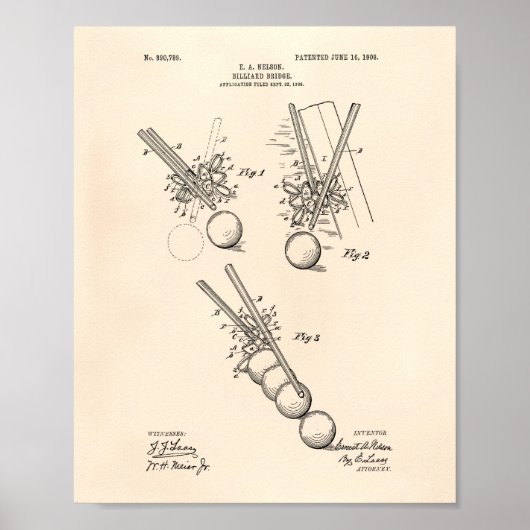 Billiard Bridge 1908 Patent Art - Old Peper Poster (Vorne)