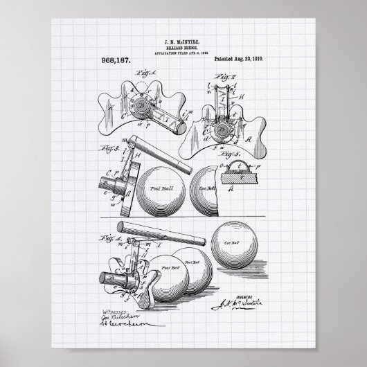Billiard Bridge 1910 Patent Art - Lined Peper Poster (Vorne)