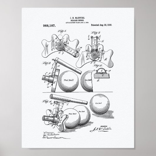 Billiard Bridge 1910 Patent Art - Weißbuch Poster (Vorne)