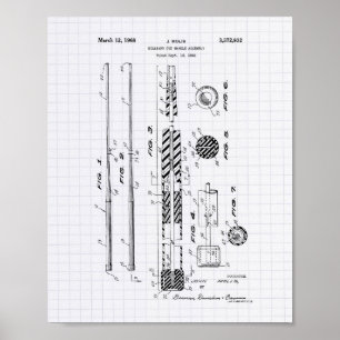 Billiard Cue Handle 1968 Patent Art - Lined Peper Poster