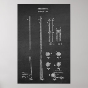 Billiard Cue Patent Art #4 Pool Wall Decke Poster
