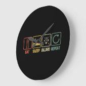 Billiard Eat Sleep Repeat Retro Style Slogan Große Wanduhr (Winkel)