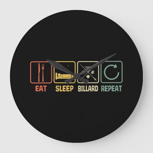 Billiard Eat Sleep Repeat Retro Style Slogan Große Wanduhr (Vorderseite)