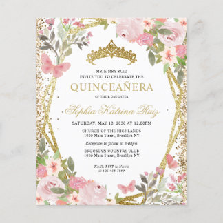 Billiard Floral Blush Gold Tiara Quinceañera Einla Flyer