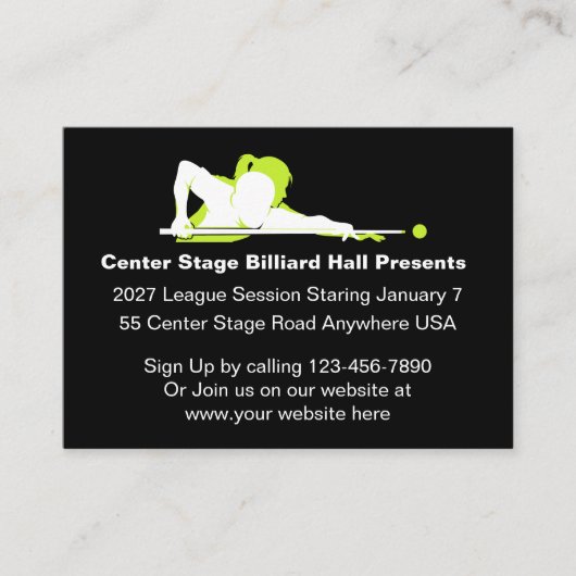 Billiard Hall Promotional Business Cards Visitenkarte (Vorderseite)