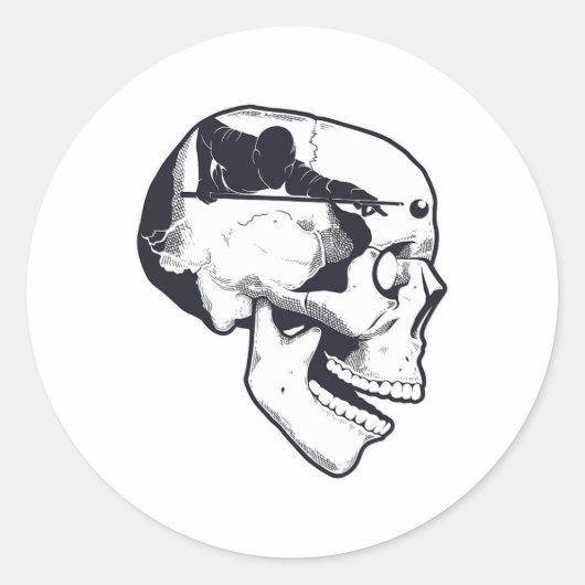 Billiard Player Brain Skull Billiards Table Rack C Runder Aufkleber (Vorderseite)