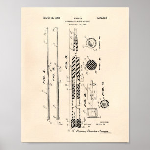 Billiard Queue Handle 1968 Patentkunst - Altes Pap Poster