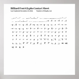 Billiard Schriftart Glyphs Kontaktblatt Poster