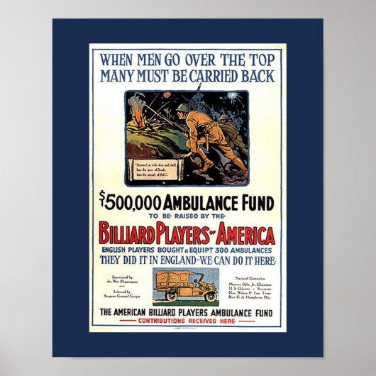 Billiard Spieler der America WW1-Spendenaktion Poster (Vorne)