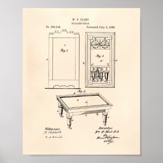 Billiard Table 1888 Patent Art - Old Peper Poster (Vorne)