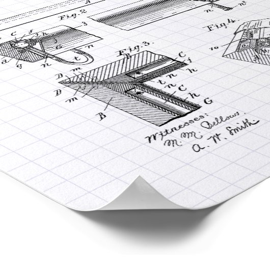 Billiard Table 1897 Patent Art - Lined Peper Poster (Ecke)