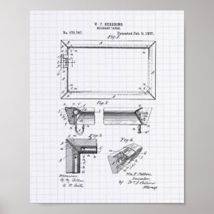 Billiard Table 1897 Patent Art - Lined Peper Poster