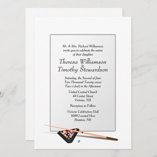 Billiard Thema Hochzeit Einladung White Wedding (Vorne/Hinten)