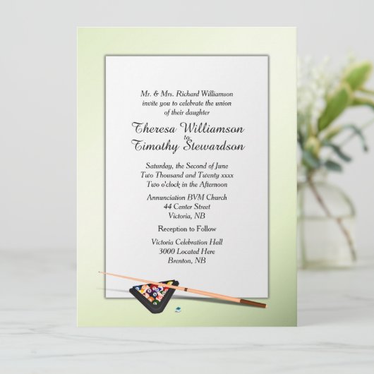 Billiard Theme Wedding Einladung (Stehend Vorderseite)