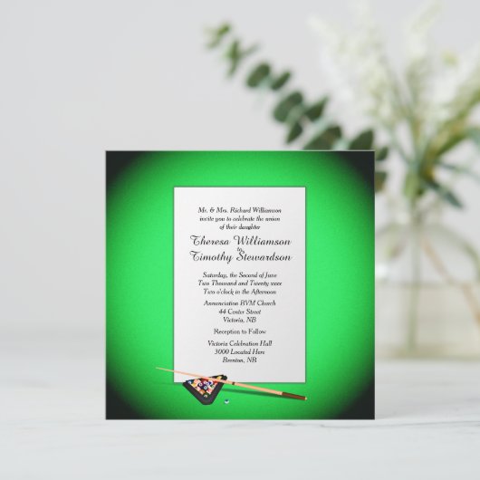 Billiard Theme Wedding Einladung (Stehend Vorderseite)