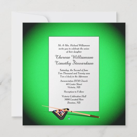 Billiard Theme Wedding Einladung (Vorderseite)